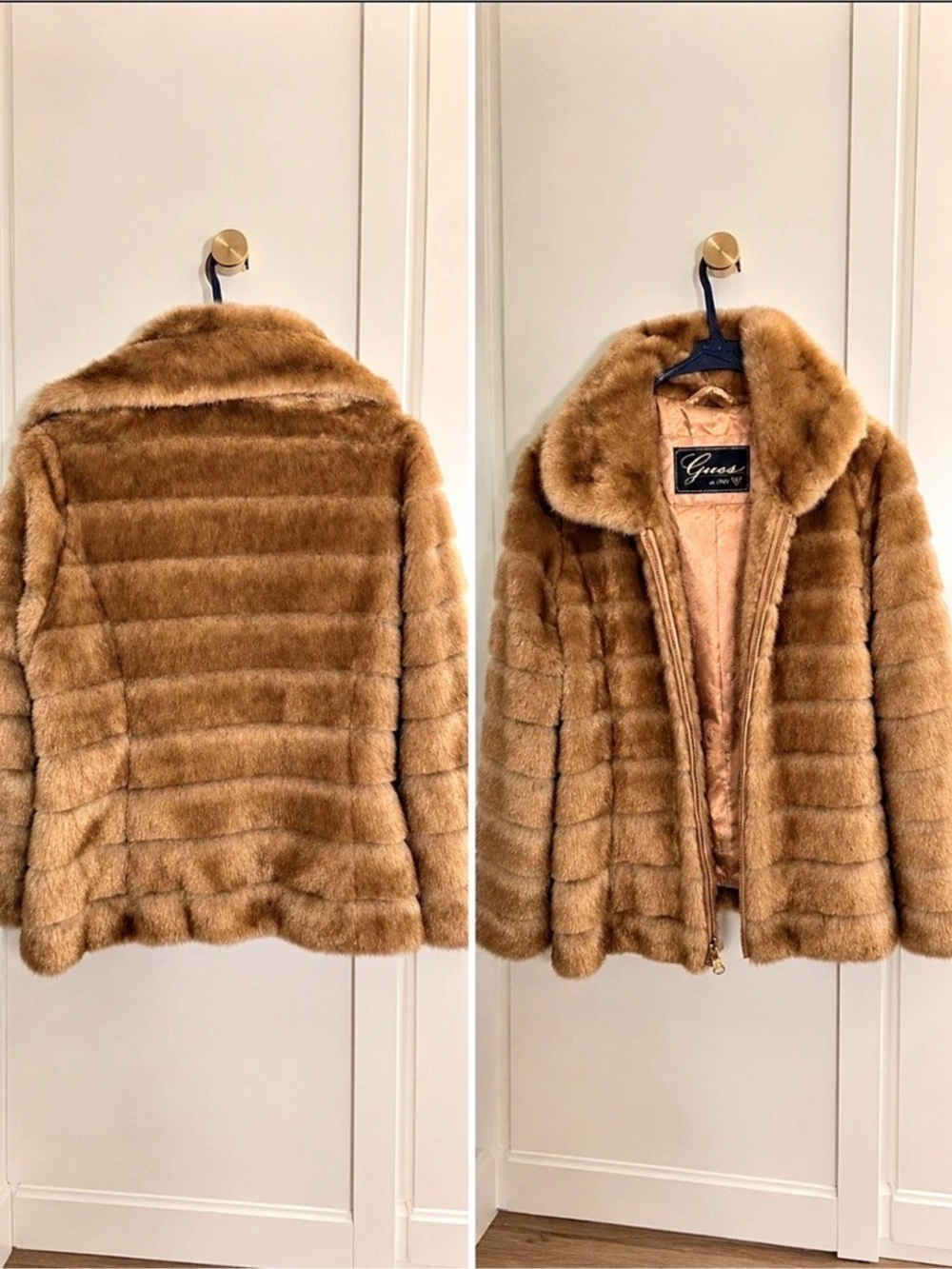 Guess Faux Fur Teddy Jacket in Brown